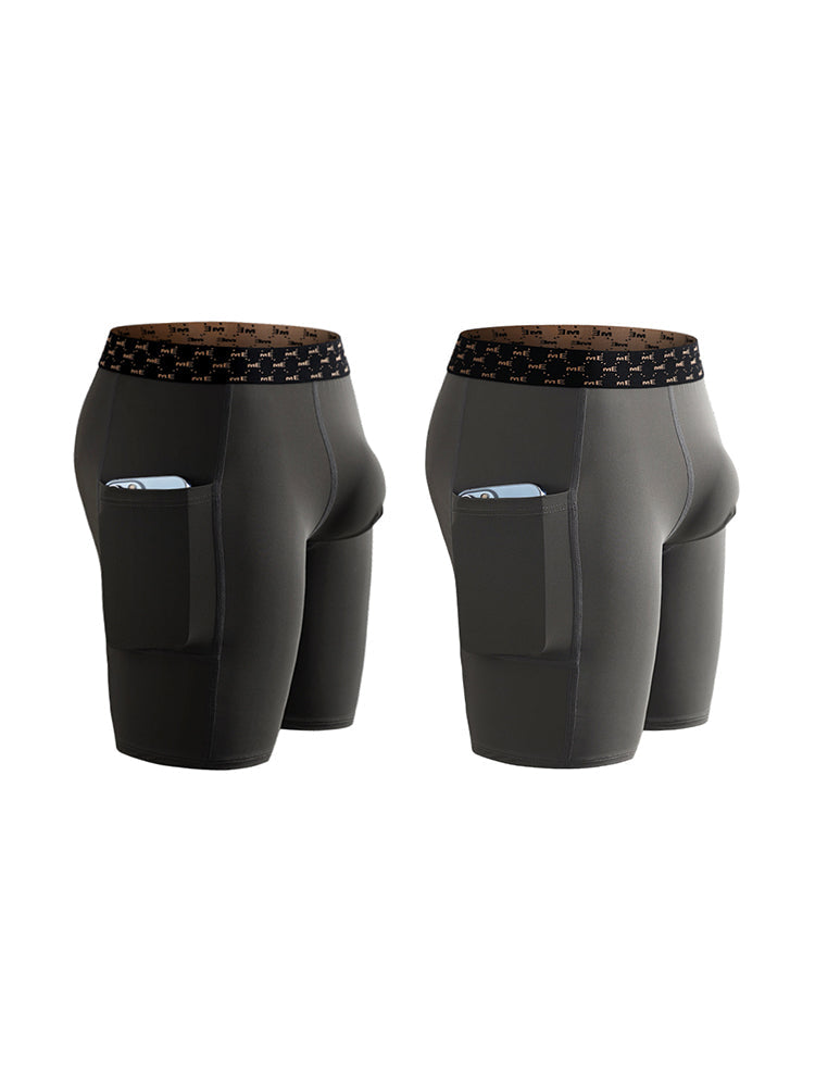 2 Pack Men’s Compression Boxer Shorts with Side Pocket