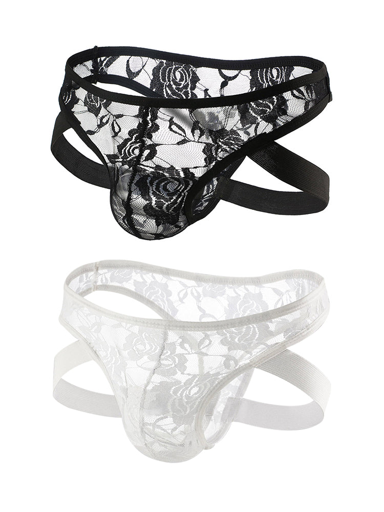 2-pack Men's Lace See-through Thongs