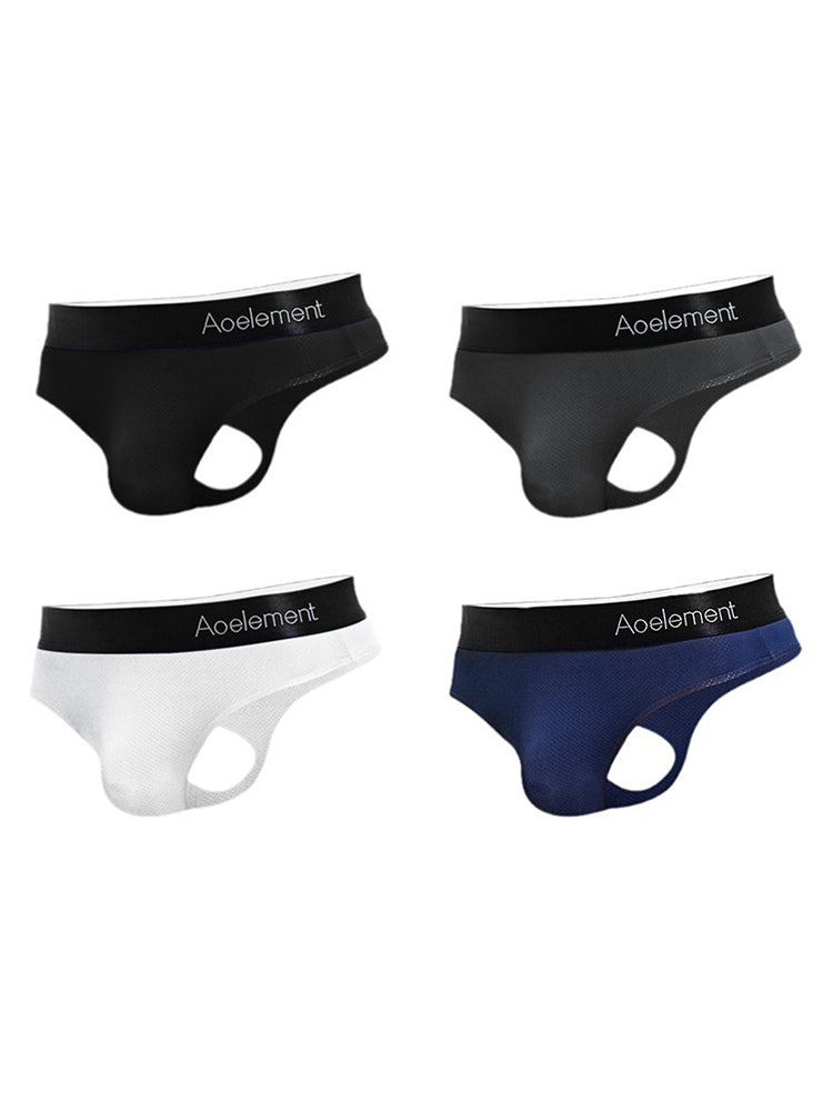 4 Pack Men's Low-Rise Stretchy U-Pouch Thongs