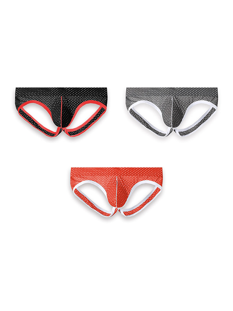 3 Pack Men's Breathable Mesh Ice Silk Sexy Stretch Fit Jockstrap