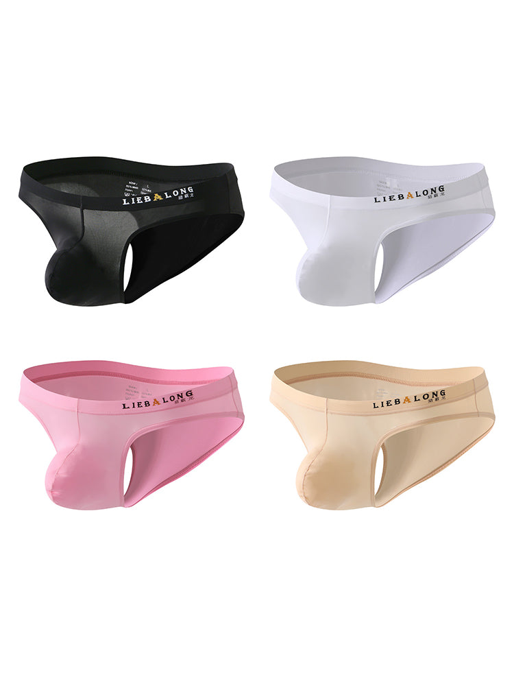 4 Pack Men's Ice Silk Low-Rise Big Pouch Sexy Comfortable Bikini