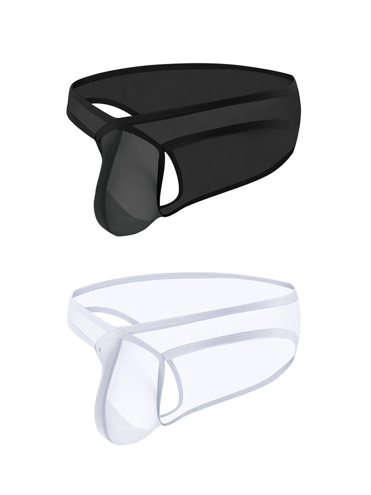 2 Pack Men's Sexy See-Through Triangle Y-Shaped Sleep Briefs