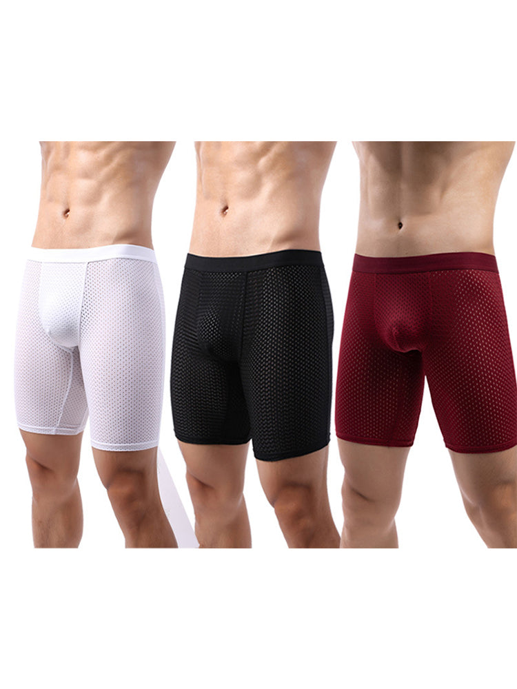 3 Pack Men’s Anti-chafing Mesh Long Boxer Briefs