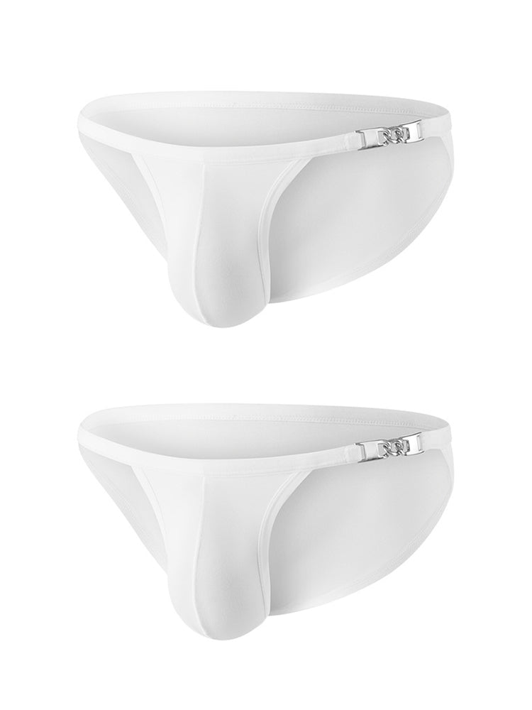 2 Pack Men's U-Shaped Pouch Low-Rise Metal-Clasp Thin Briefs