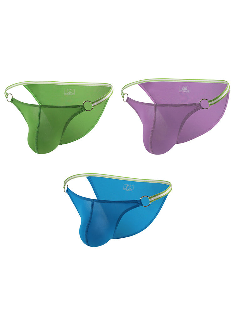 3 Pack Men's Sexy Low-Rise Bikini with Metal Ring