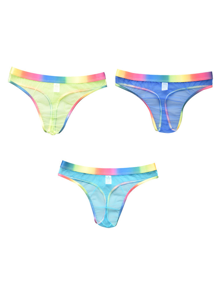 3-pack Men's Rainbow Trim Sheer Mesh Thong