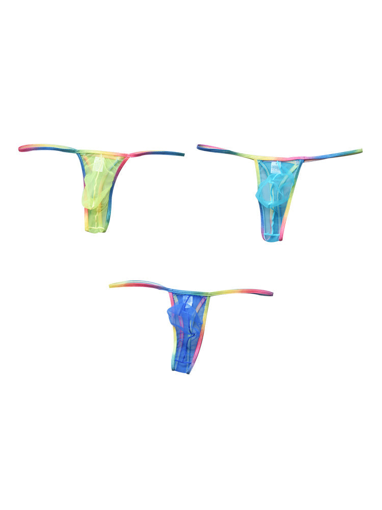 3-pack Men's Sexy Rainbow Transparent Convex Pouch Breathable Thong