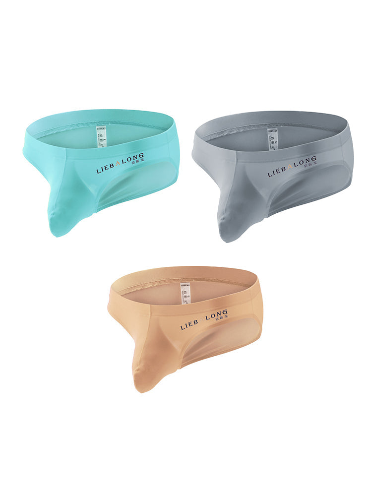 3 Packs of Men's Ice Silk Seamless Convex Pouch Briefs