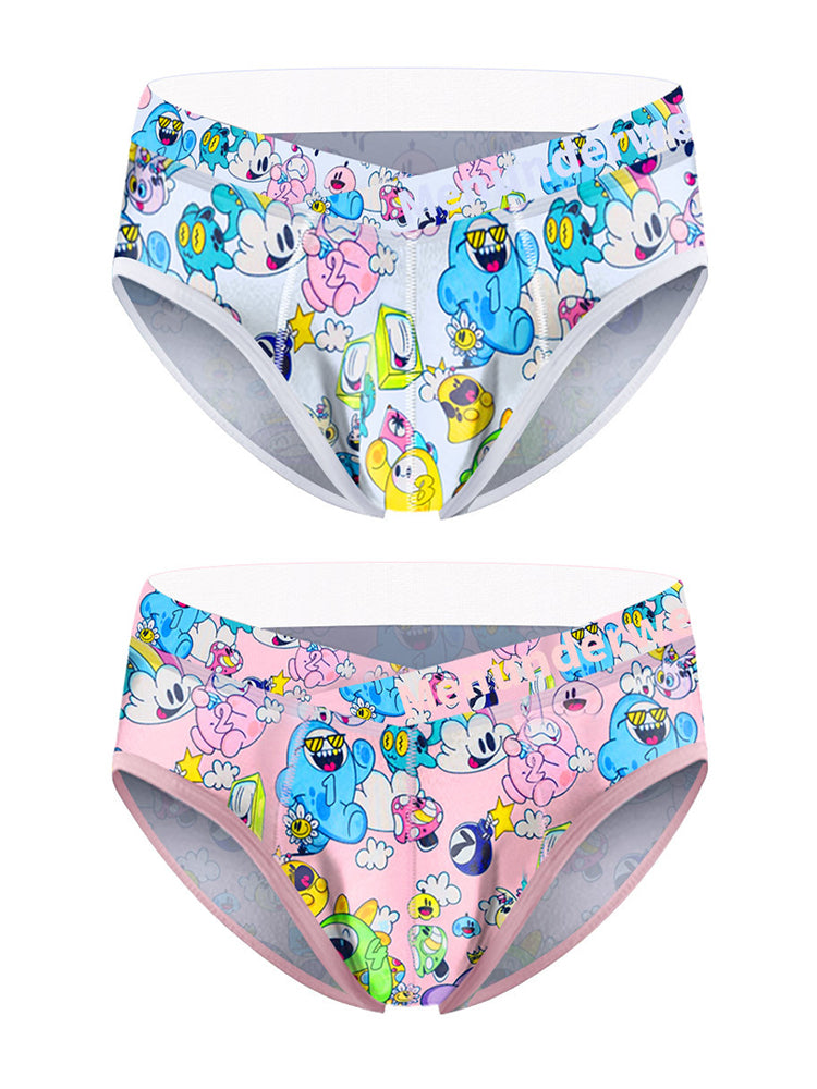 2 Pack Men's Playful Cartoon No-Tag Comfortable and Breathable Briefs