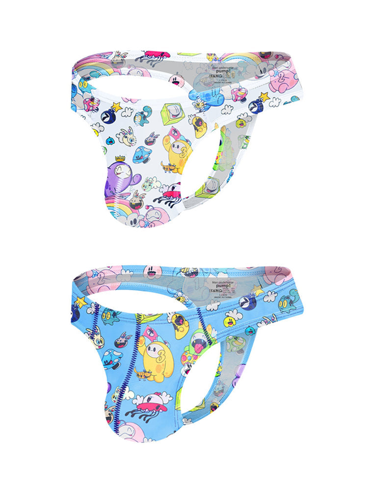 2 Pack Men's Low-Rise Sexy Print Thong