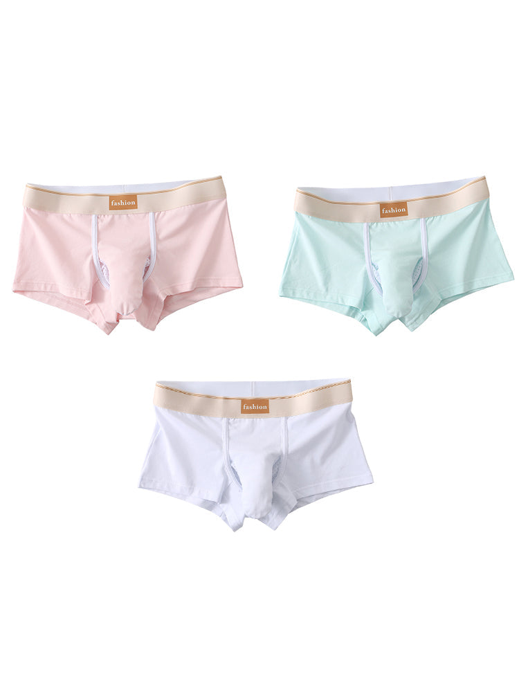 3 Pack Men's Elephant Trunk Separate Cotton Sexy Mid-Rise Solid Color Trunks