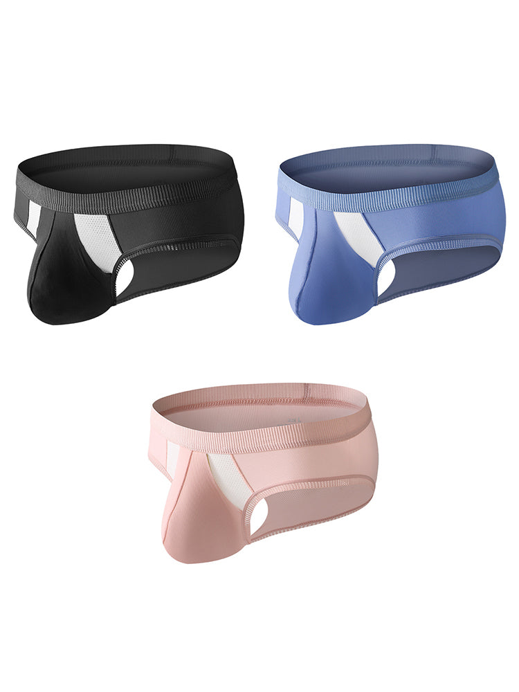 3 Pack Men's Low-Rise Ice Silk High-Stretch U-Convex Large Pouch Briefs
