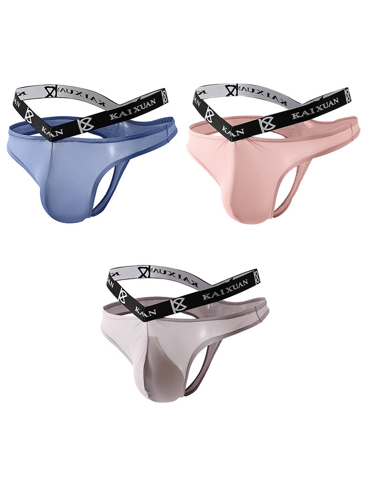 3 Pack Men's Sexy Ice Silk Mesh Breathable Erotic Thong & Strings