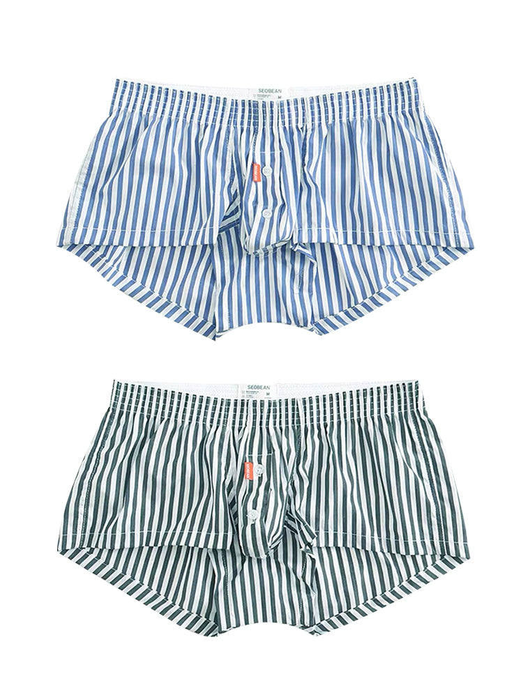 2 Pack Men’s Classic Striped Trunks with Button Fly