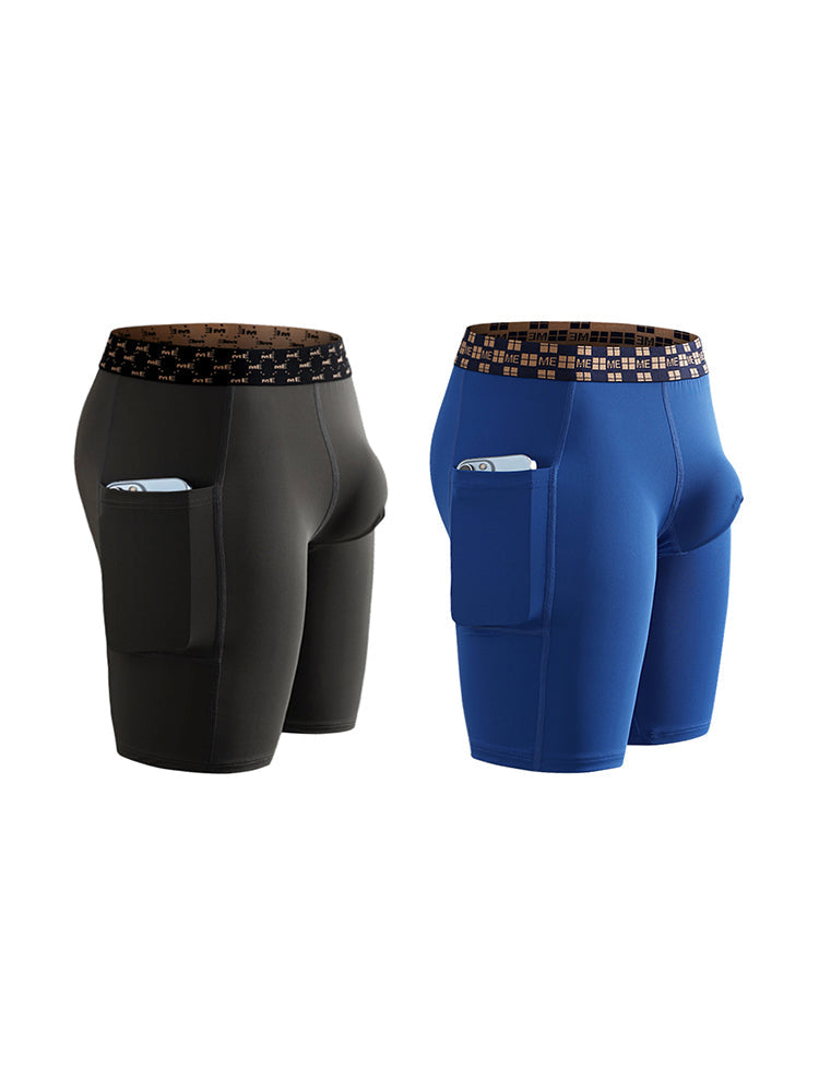 2 Pack Men’s Compression Boxer Shorts with Side Pocket