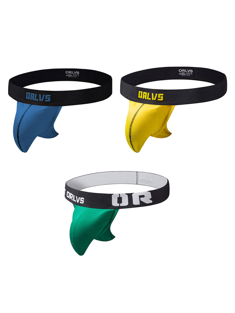 3 Pack Low-Cut Cotton Men's Thong with Enhanced Pouch