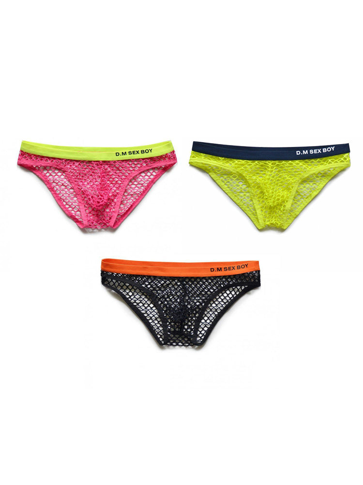 3 Pack Men's Low-Waist Sexy Big Mesh Breathable Transparent Sports Briefs