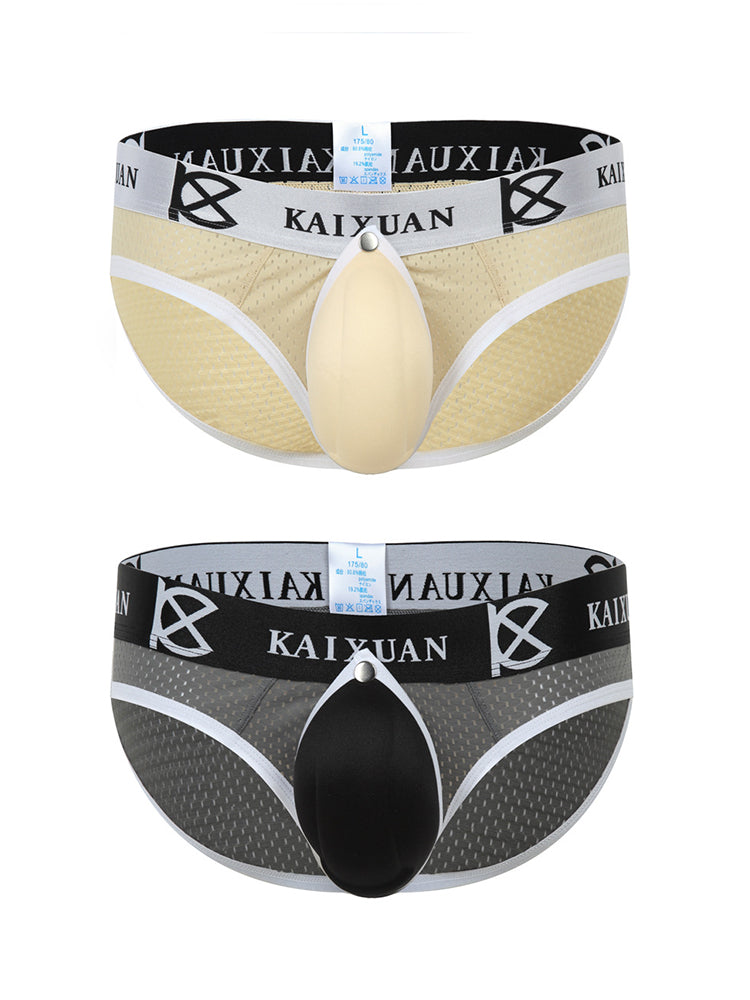 2 Pack Men's Sexy Mesh Front Opening Sponge Coaster Briefs