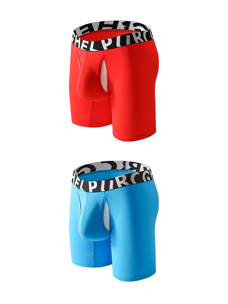 2 Pack Men's Long-Leg Anti-Chafing Performance Boxer Briefs