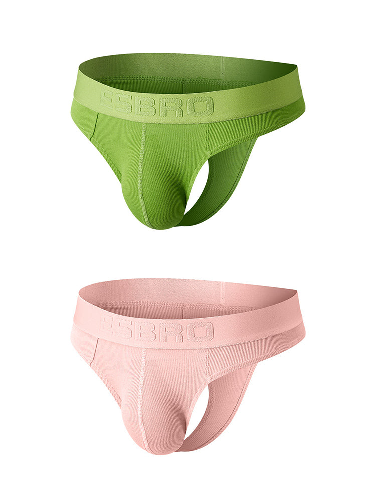 2 Pack Men's Ribbed Butt-Lifting U-Pouch Sexy Thong