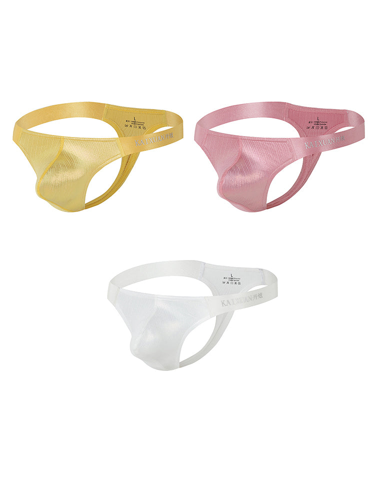 3 Pack Men's Low Waist Transparent Sexy Large Pouch Ice Silk Thong