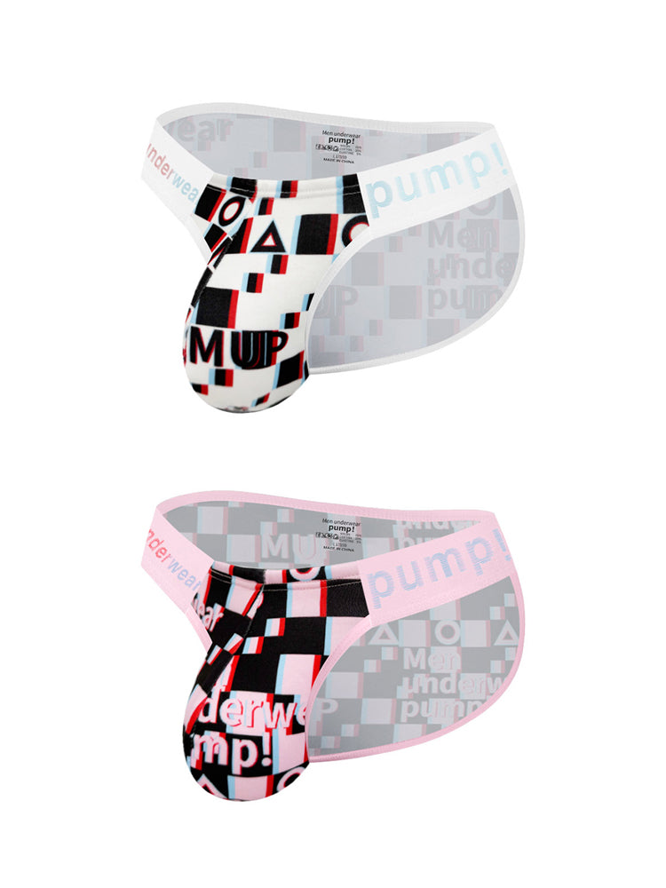 2 Pack Men's Breathable Alphabet-Print Expanded Pouch Briefs