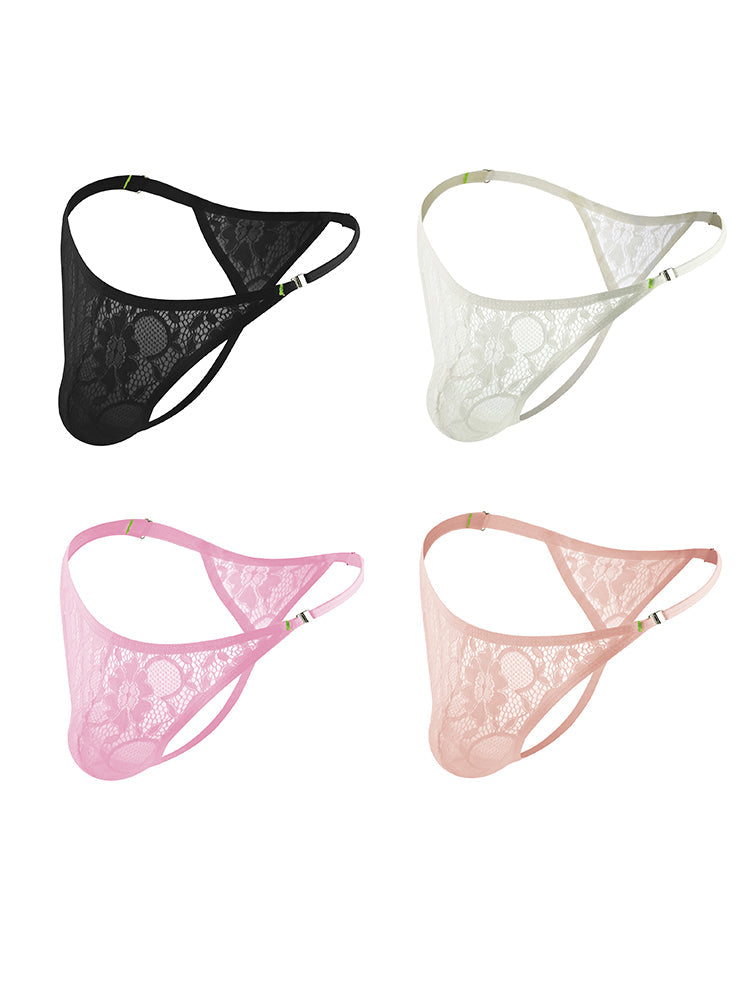 4-pack Men's Lace Side Buttoned Thongs