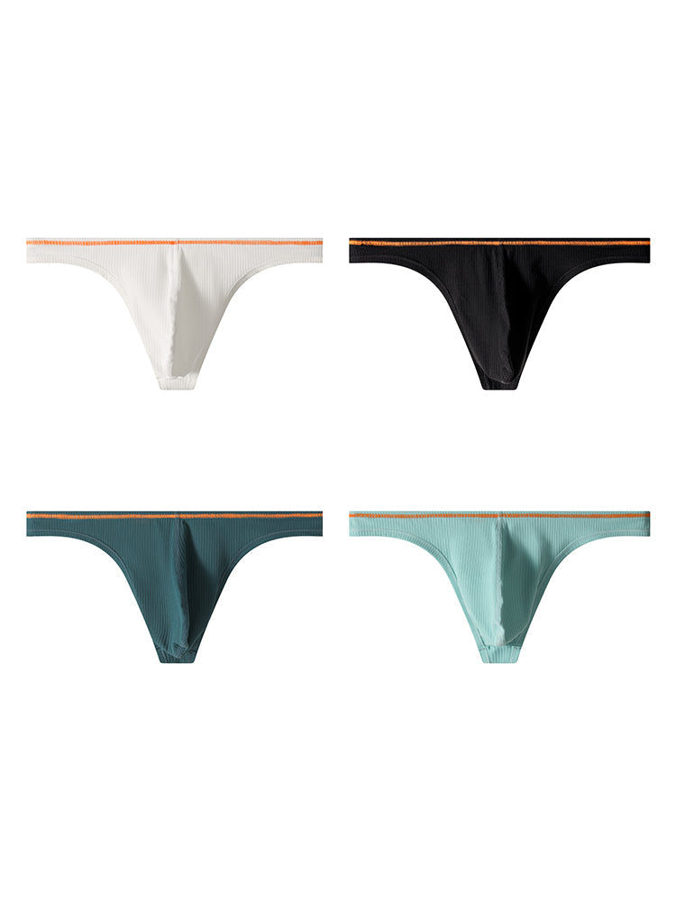 4 Pack Men's Low-Rise Solid Thongs with Reinforced Edging