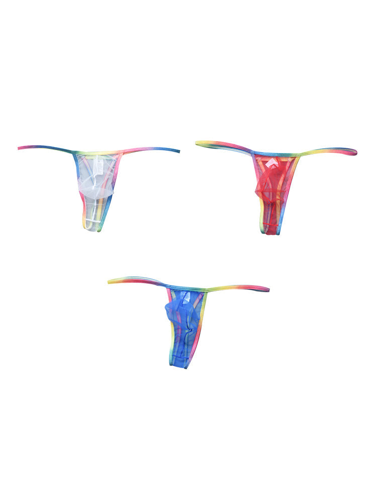 3-pack Men's Sexy Rainbow Transparent Convex Pouch Breathable Thong