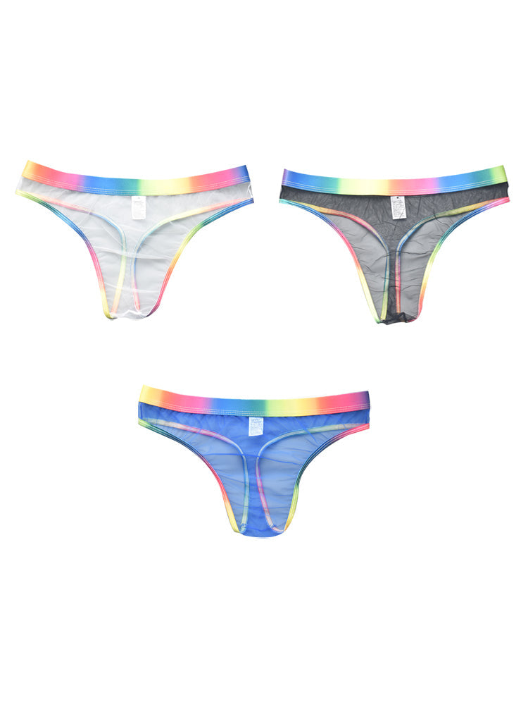 3-pack Men's Rainbow Trim Sheer Mesh Thong