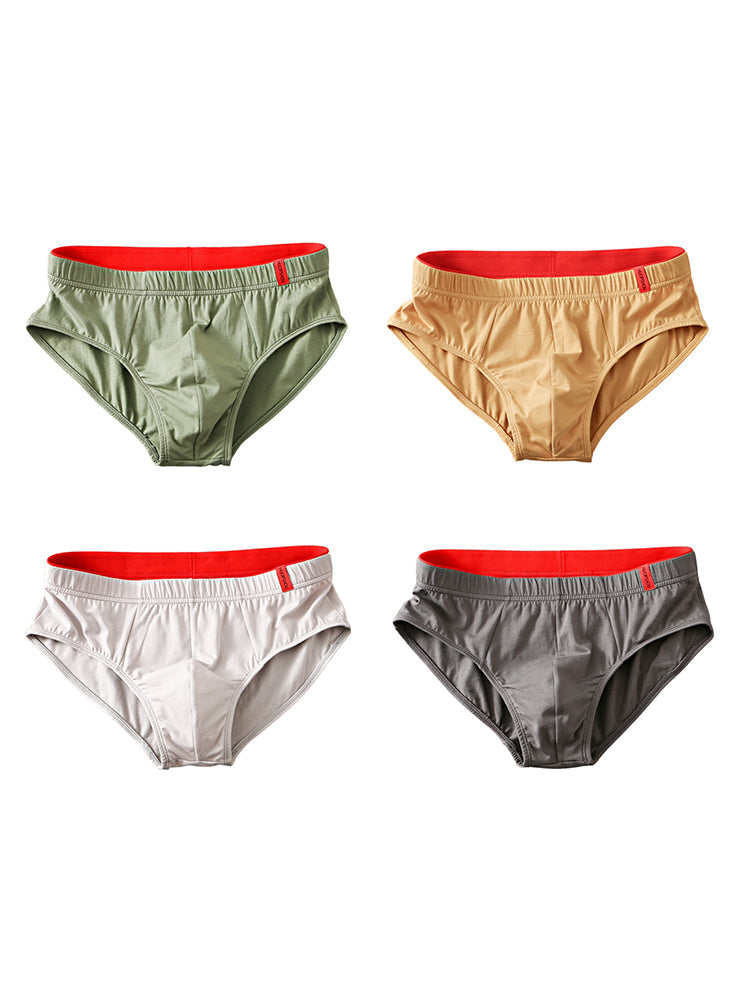 4 Pack Men's Solid Color Cotton Low-Rise Seamless Comfort Briefs