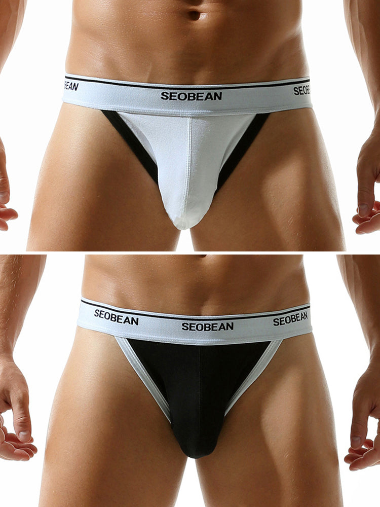 2 Pack Men's Low-Rise Solid Color Bikini with Large Pouch