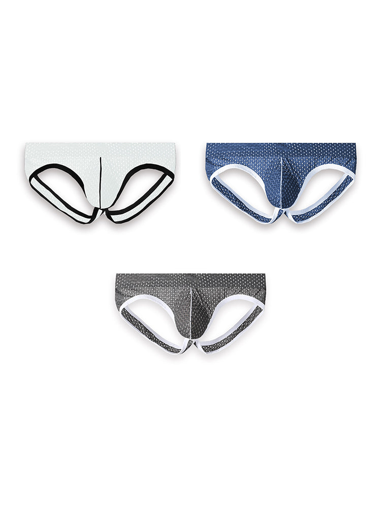 3 Pack Men's Breathable Mesh Ice Silk Sexy Stretch Fit Jockstrap