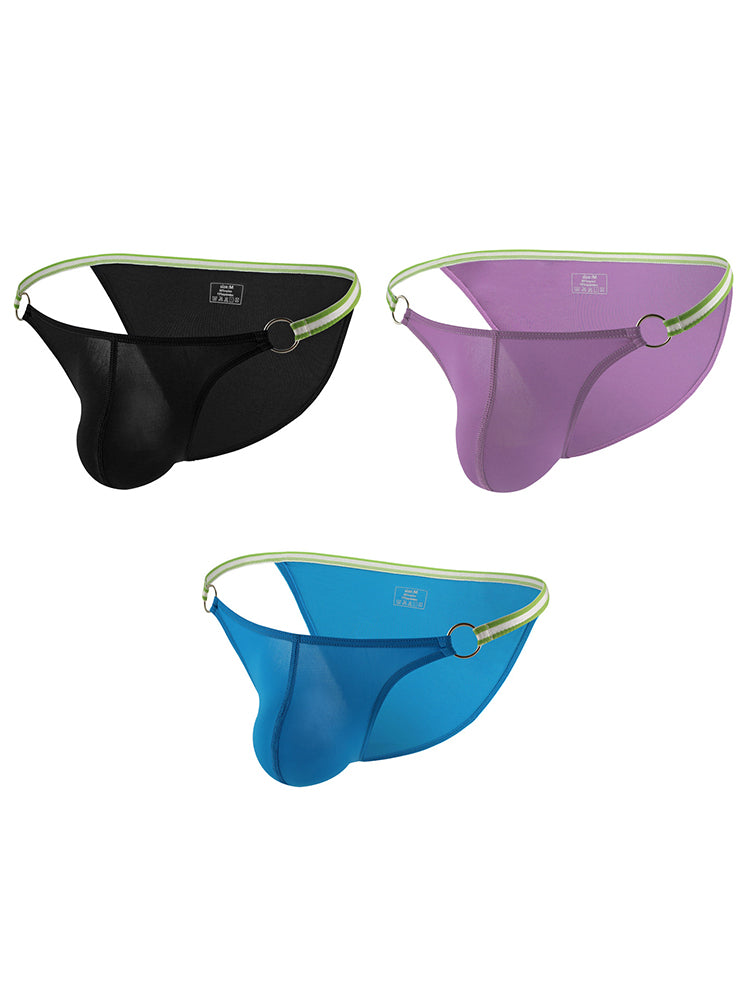 3 Pack Men's Sexy Low-Rise Bikini with Metal Ring