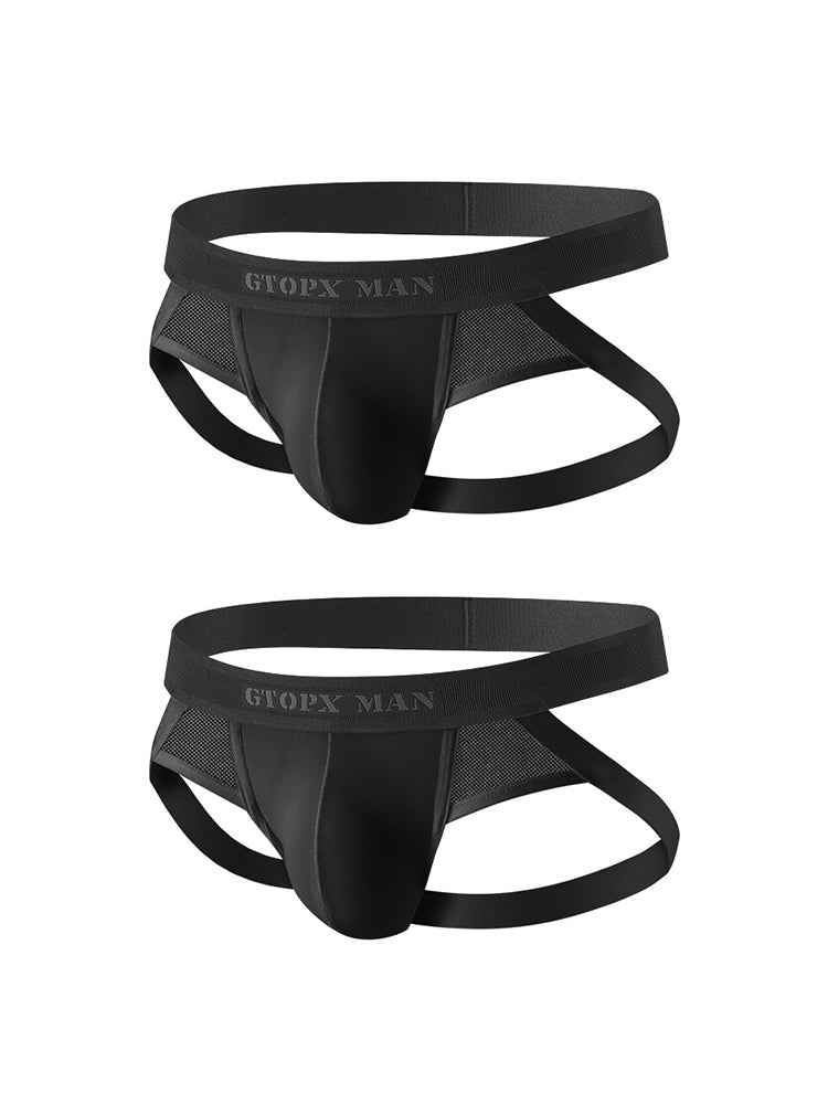 2 Pack Men's Low-Rise Ice Silk Breathable Mesh Jockstrap