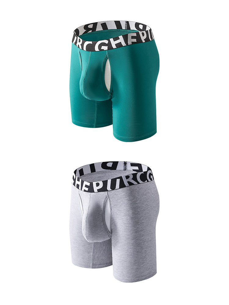 2 Pack Men's Long-Leg Anti-Chafing Performance Boxer Briefs