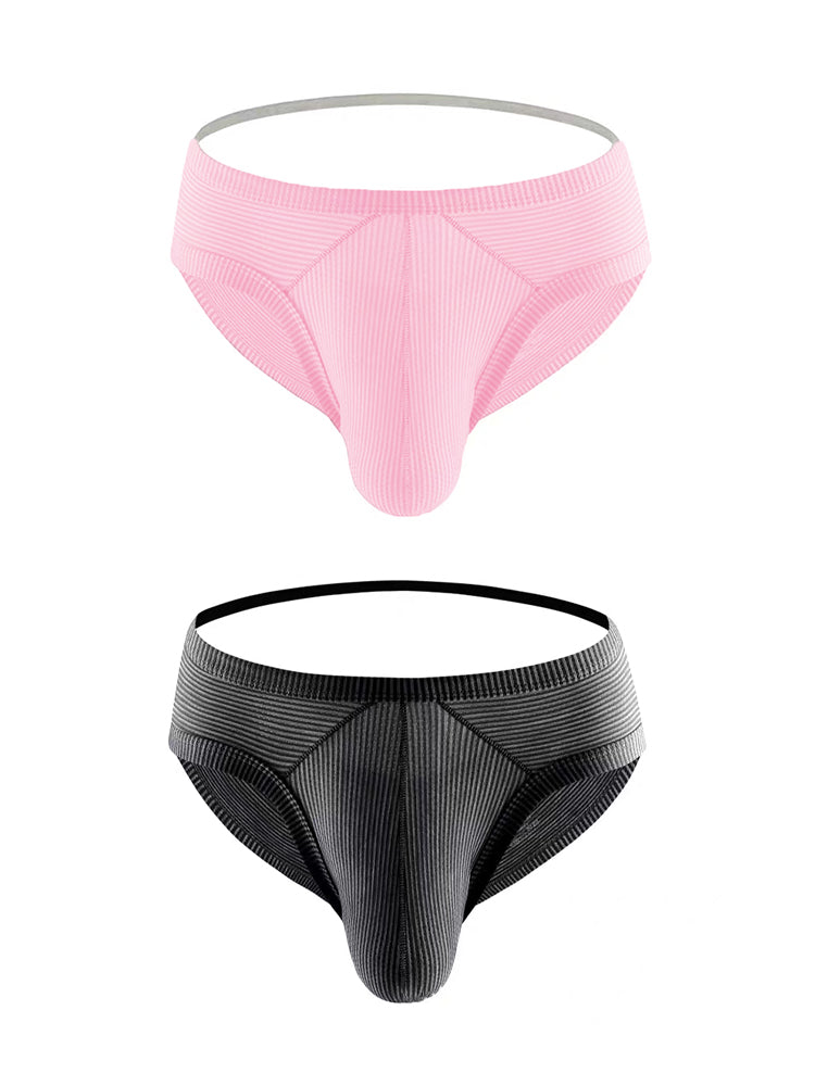 2 Pack Men's Low Rise Back Hollow 3D U-convex Large Pouch T-Back Briefs