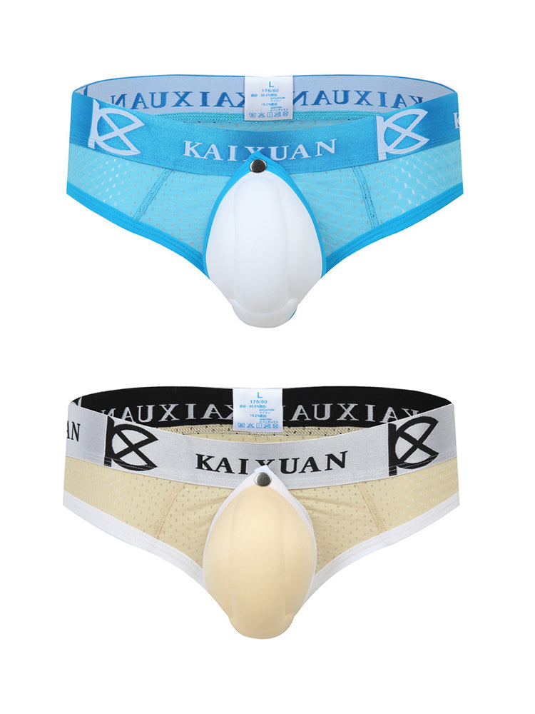2 Pack Men's Breathable Mesh Removable U-Shaped Pocket Thongs