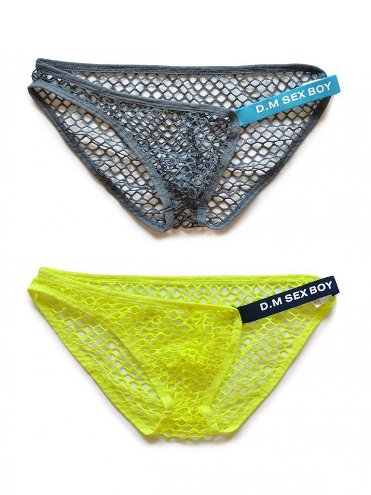 2 Pack Men's Low Waist Sexy Mesh Breathable Sports Transparent Briefs