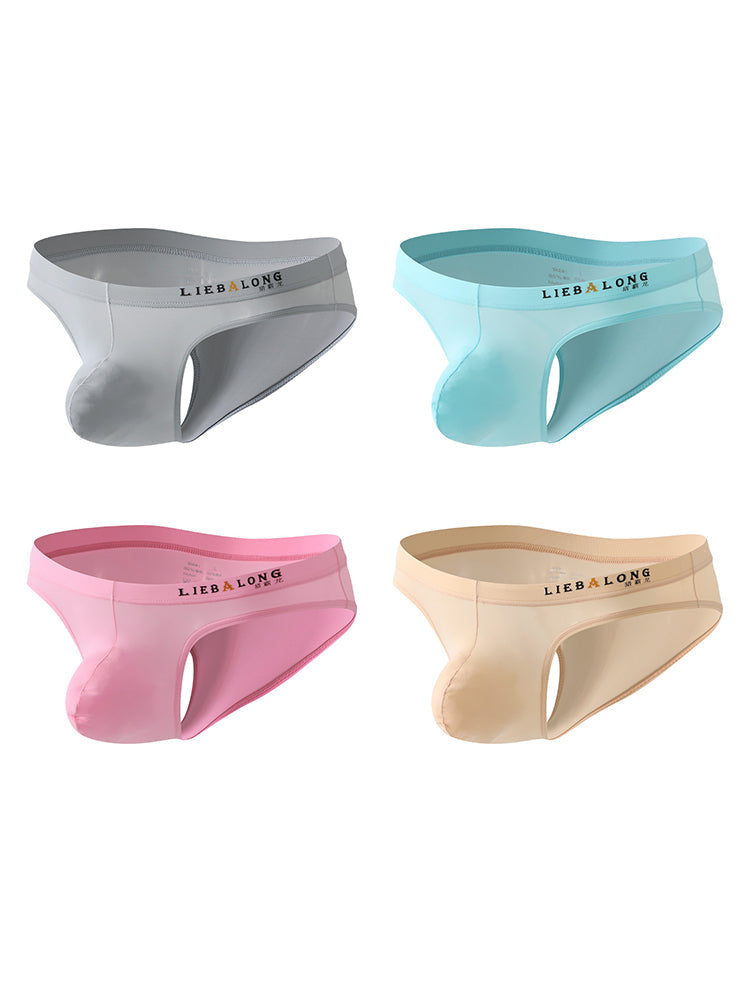 4 Pack Men's Ice Silk Low-Rise Big Pouch Sexy Comfortable Bikini