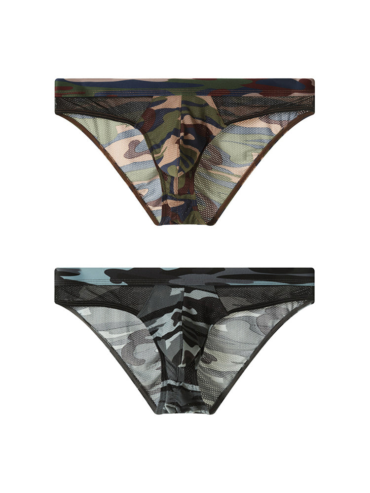 2 Pack Men's Classic Camo Mesh U-Shaped Pouch Breathable Briefs