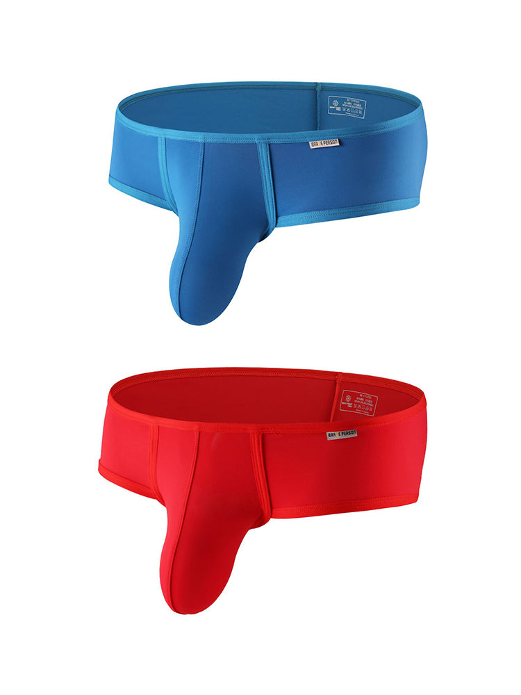 2 Pack Men's Low-Rise Contoured Pouch Stretch Fit Sporty Cut Trunks