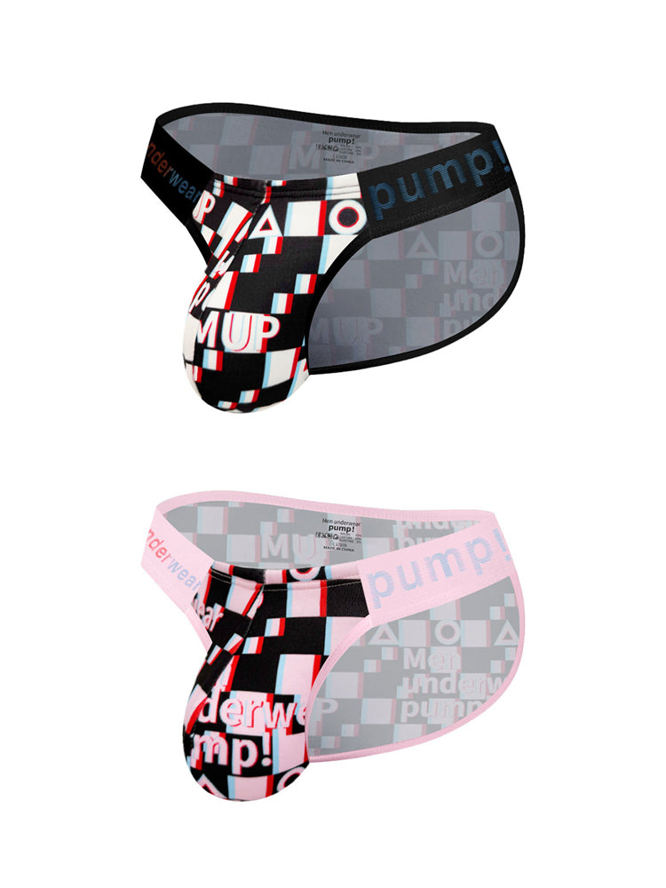 2 Pack Men's Breathable Alphabet-Print Expanded Pouch Briefs