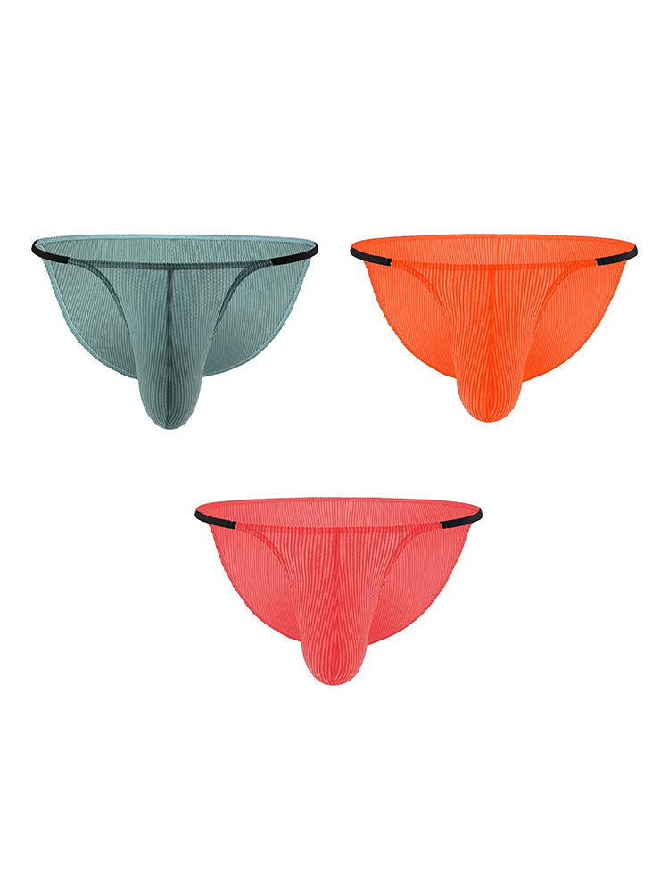 3 Pack Men's Low Rise Striped Camisole Briefs with Raised Pockets