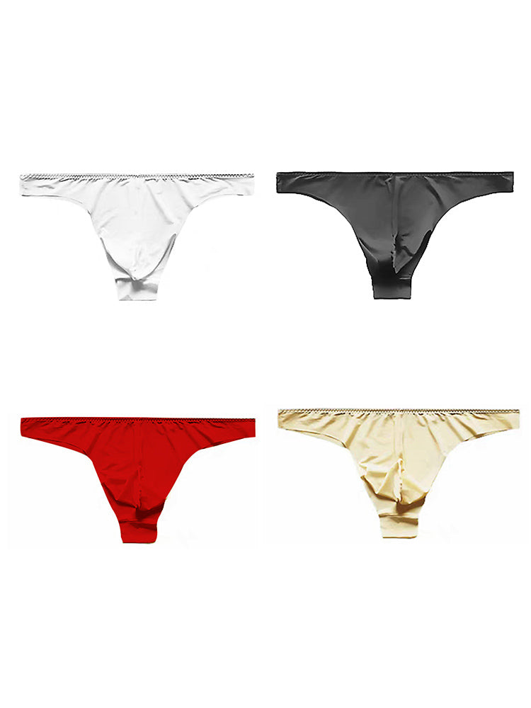 4 Pack Men's Seamless Ice Silk Sports Sexy Solid Color Thong & Strings