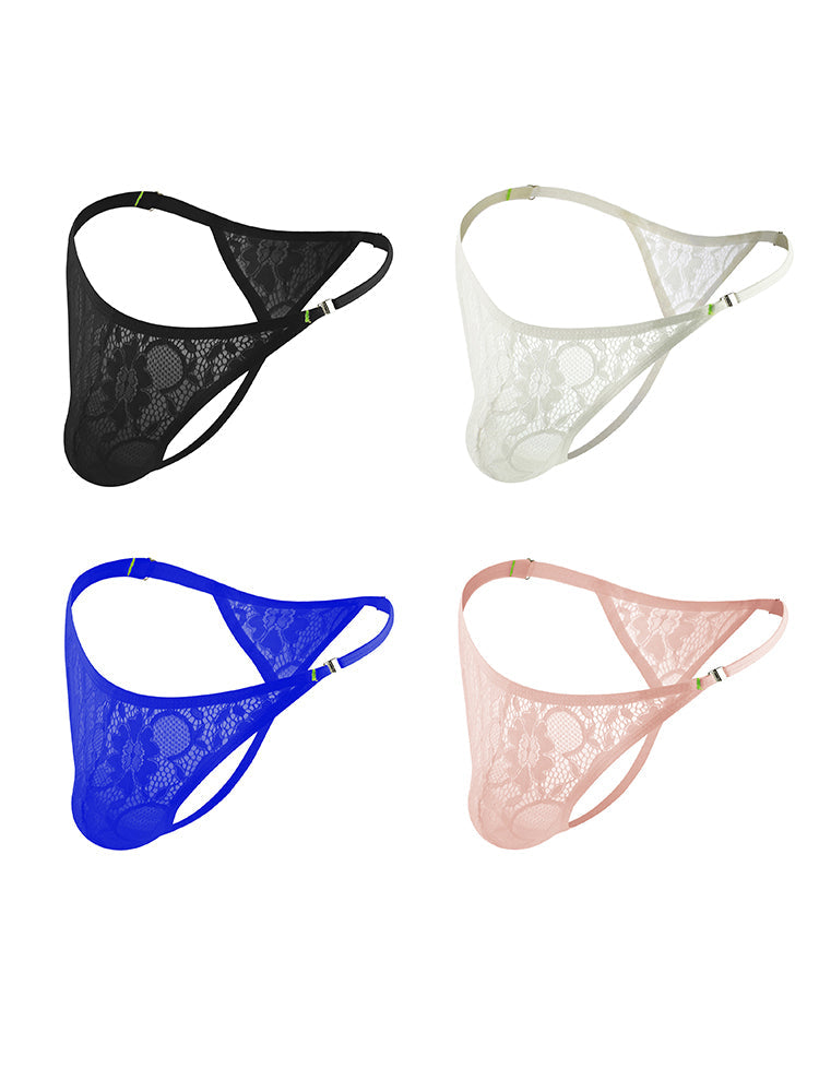 4-pack Men's Lace Side Buttoned Thongs