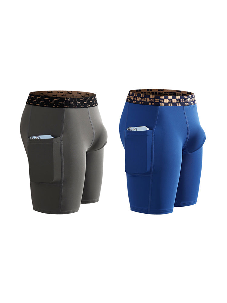 2 Pack Men’s Compression Boxer Shorts with Side Pocket