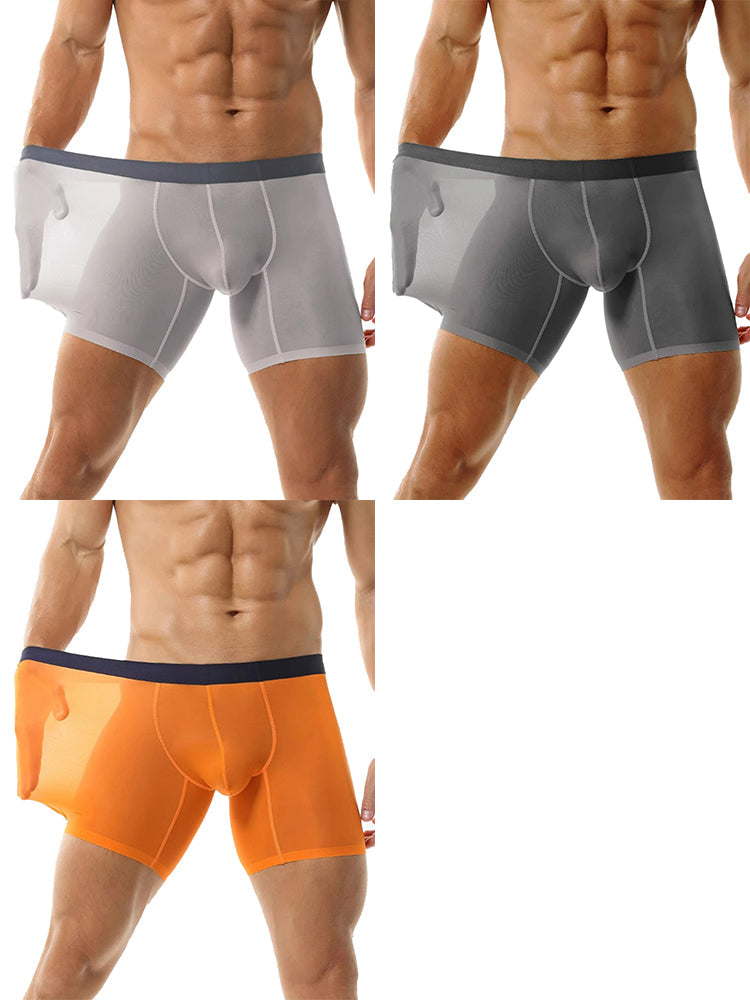3 Pack Men's Ice Silk Athletic Long Boxer Briefs