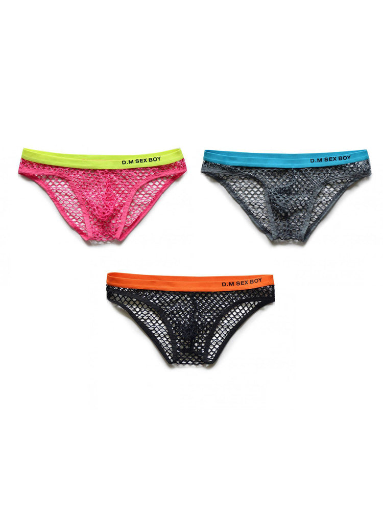3 Pack Men's Low-Waist Sexy Big Mesh Breathable Transparent Sports Briefs