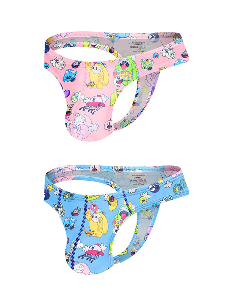 2 Pack Men's Low-Rise Sexy Print Thong
